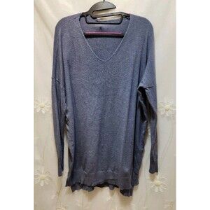 Women M/L Bluish Gray Sweater Tunic Ribbed V Neck Grunge Soft Hobo Cozy Oversize